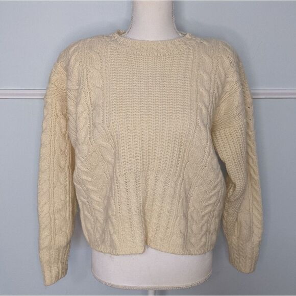 Susan Bristol Wool Cream Boxy Cable Knit Sweater S - Picture 1 of 3